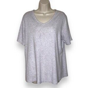 Duluth Trading Co Longtail Heather Gray Short Sleeve V Neck T Shirt Womens Large